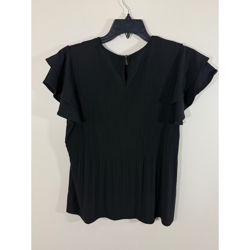 NWT Adrianna Papell Black Pleated Flutter Sleeve Blouse Top Women's M Career - Picture 2 of 10